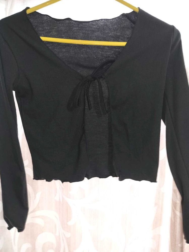 Black Tie-Front Crop Top