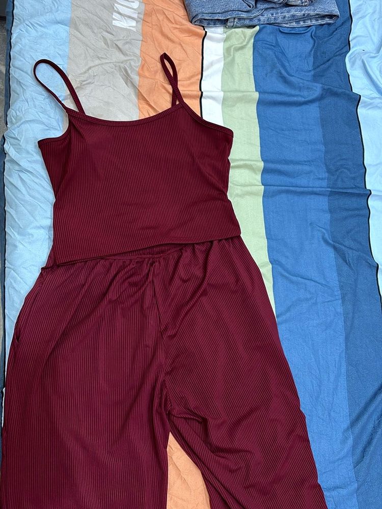 Burgundy Coord Set With Free (jacket)