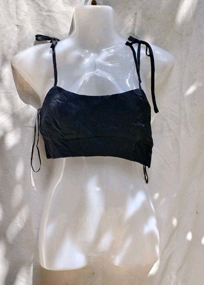 379. Black Tie-Strap Crop Top