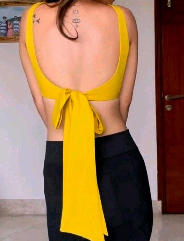 tafeta silk knotted backless blouse