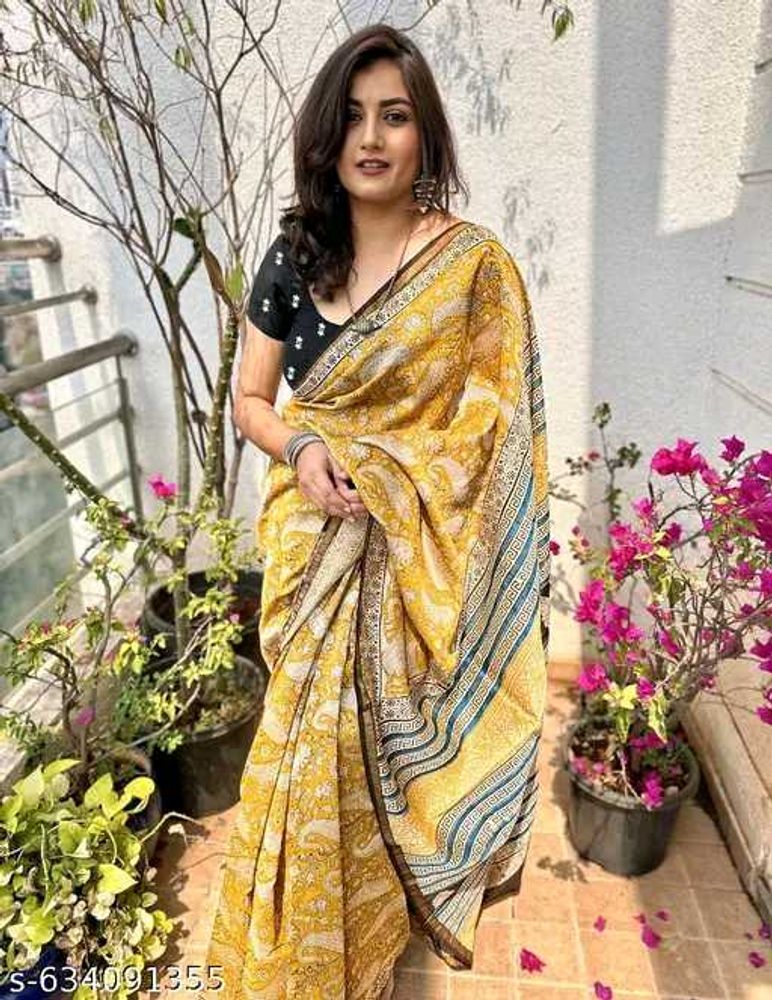 Elegant Yellow Printed Saree