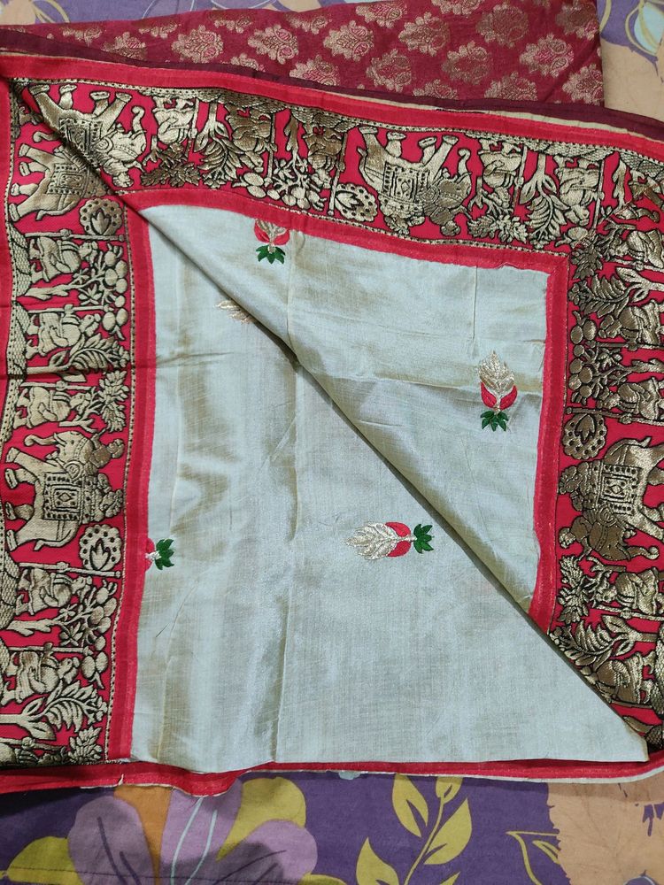 Red and white combination saree...