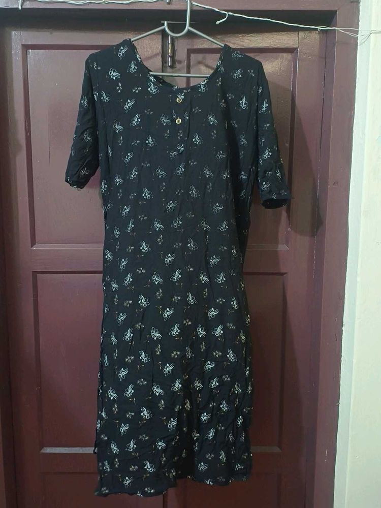 Black Floral Print Midi Dress