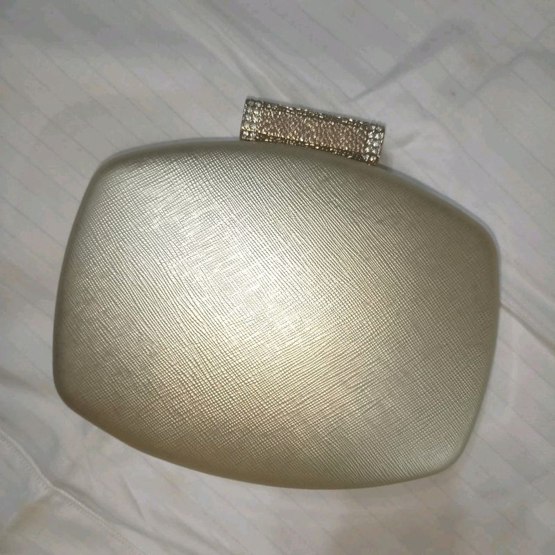 Golden Clutch Bag With Chain Sling Attachment
