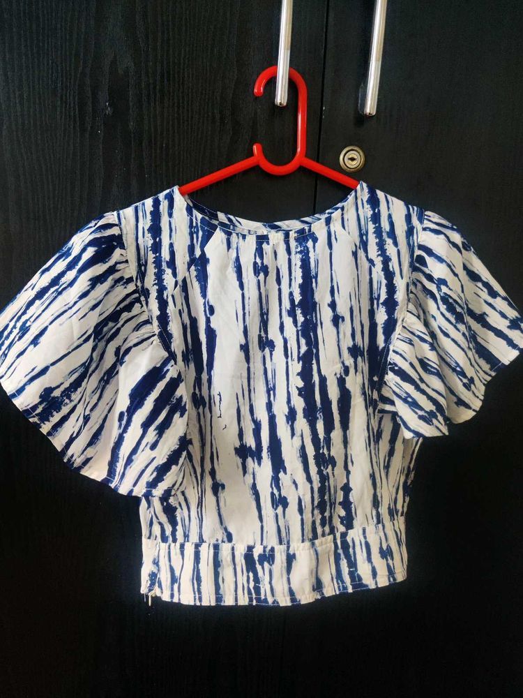 Blue and White Crop Top