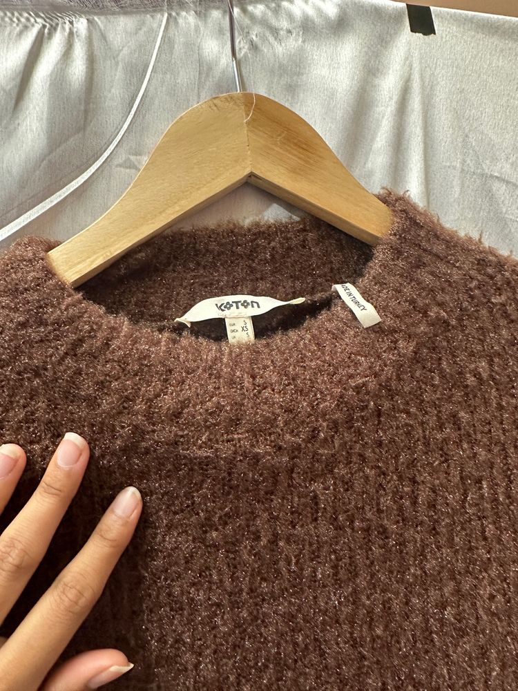 Brown Aesthetic Crop Warm Wollen SweatShirt made in turkey