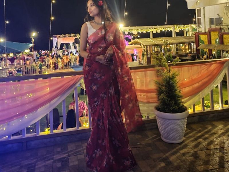 Floral Print Organza Saree