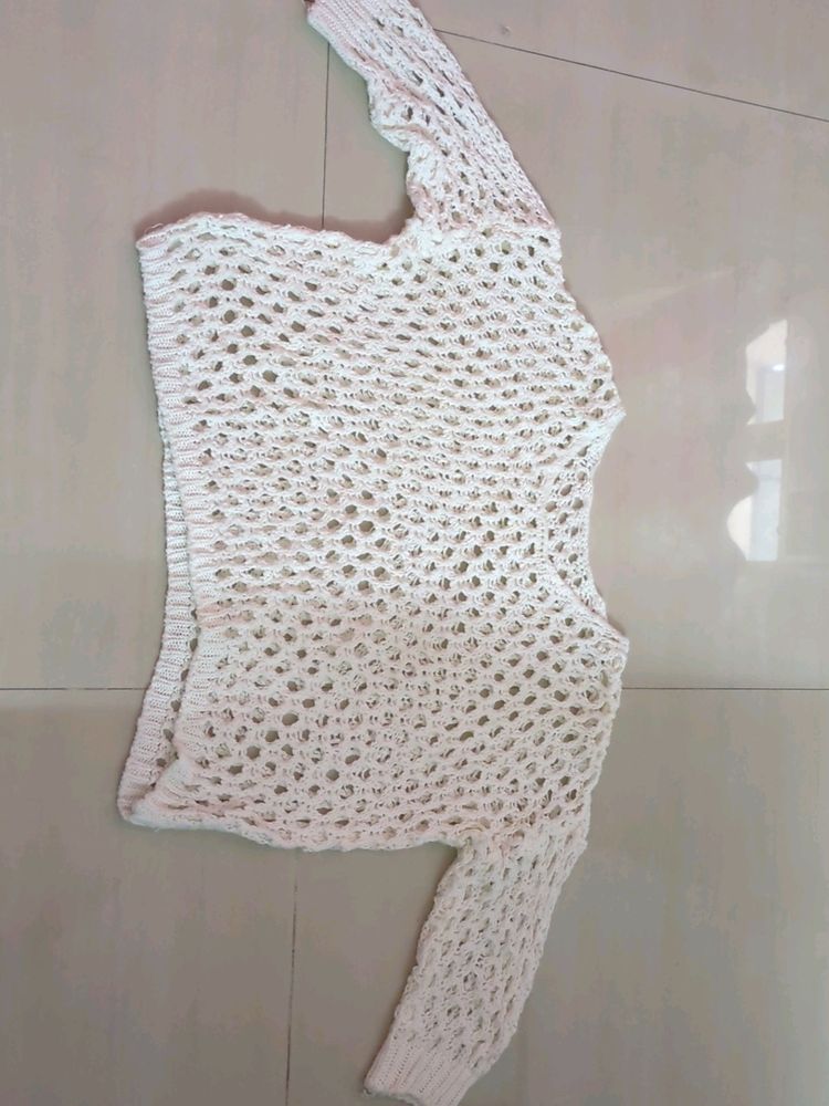 Beautiful White Woolen Net Top