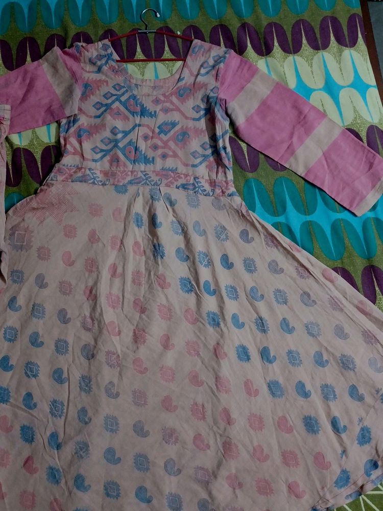 COTTON FROCK SUIT WITH PLAZZO IN OFF WHITE COLOR