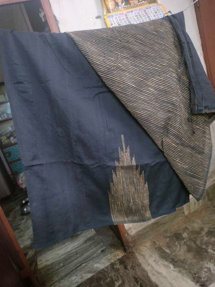 Black Cotton Saree With Matching Blouse.