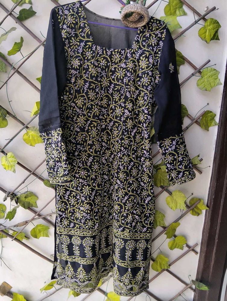 Chikankari Black Kurta and dupatta