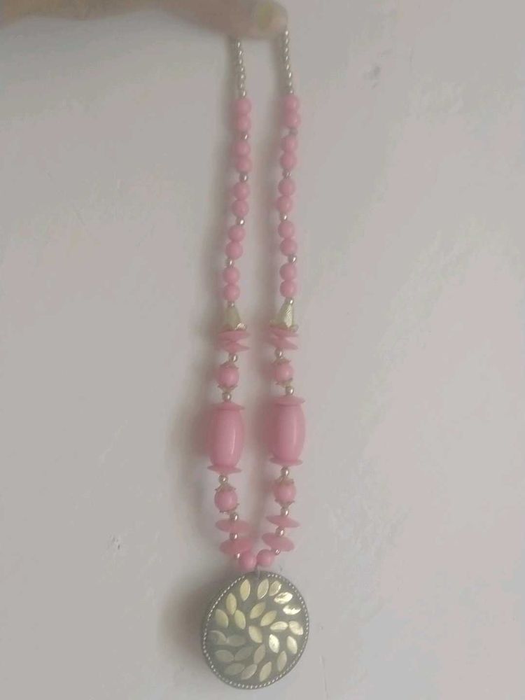 Boho Pink Beaded Necklace