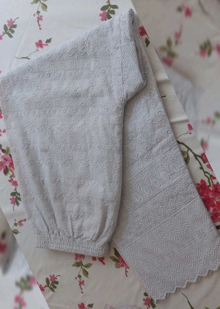 White Chikankari Narrow Plazzo Pants