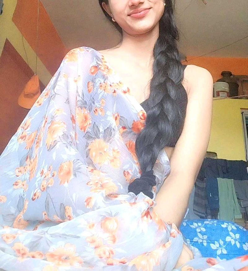 Floral Print Chiffon Saree