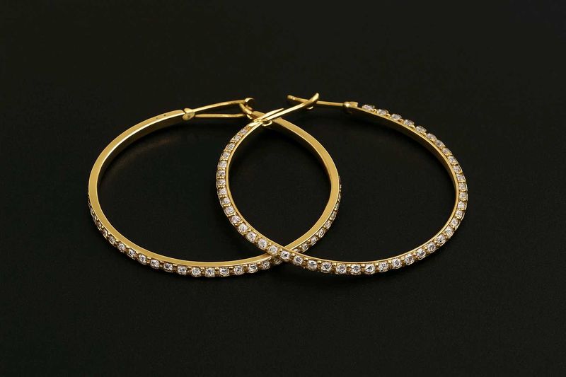 Golden Hoop Earrings With Silver Rhinestones 💛