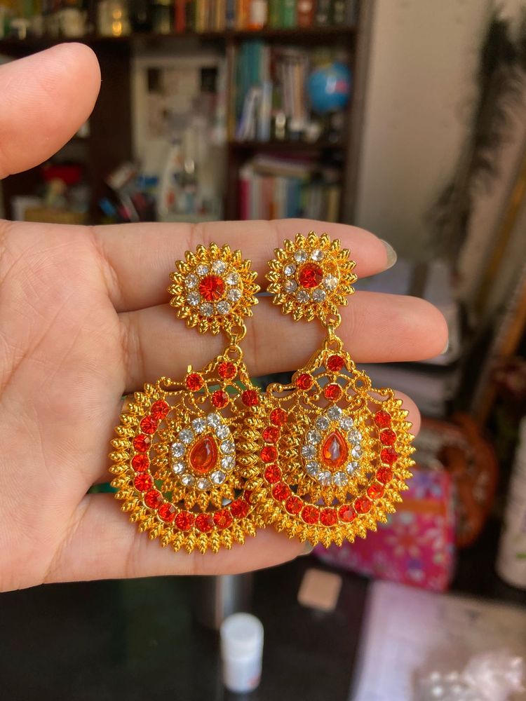 Gold Plated Orage Stone Earring