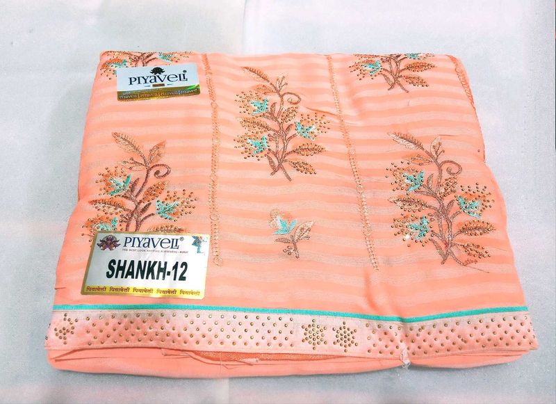 (new)Peach saree with blouse attached