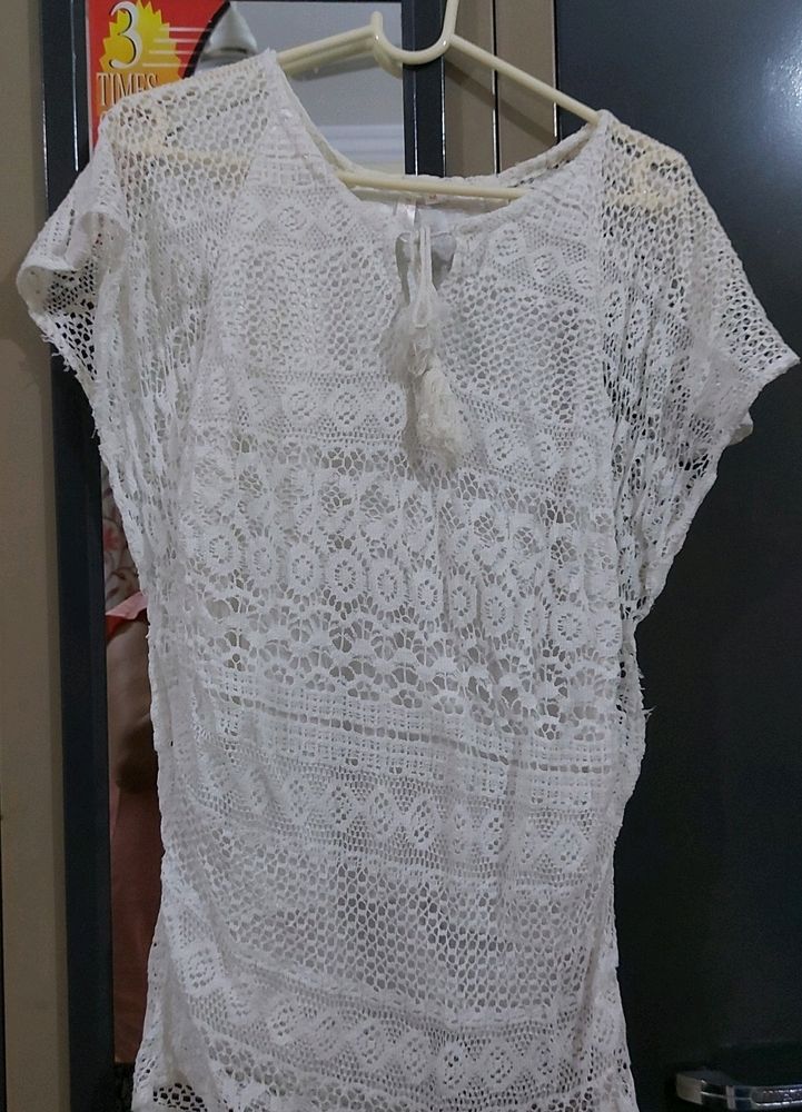 Bell SLEEVES CROCHET CREAM TOP