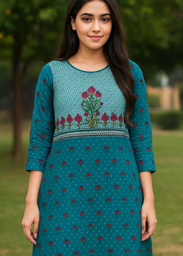Teal Floral Print Kurti