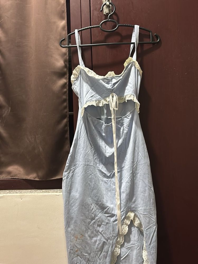 Blue Lace Trim Slip Dress