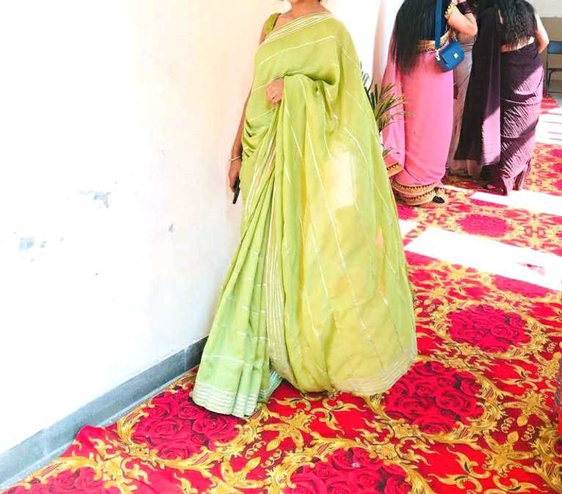 Lime Green Saree With Stitch Blouse