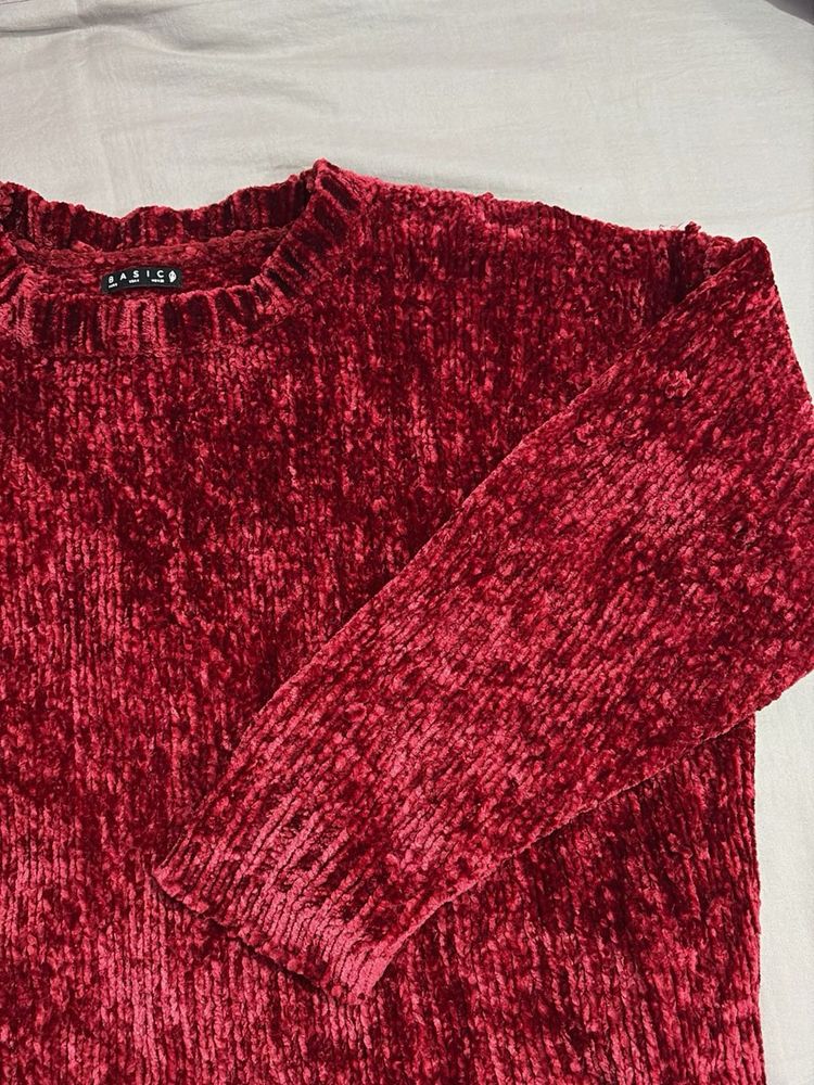 Imported Red Velvet Pullover Sweater