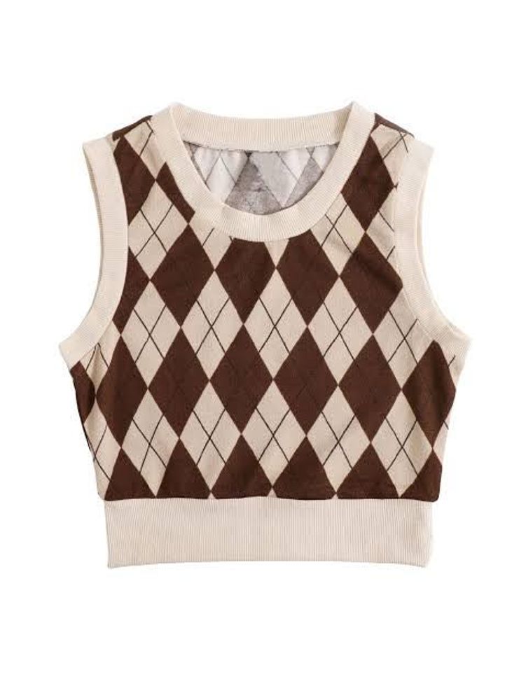 Brown &amp; Beige Argyle Sweater Vest – Vintage