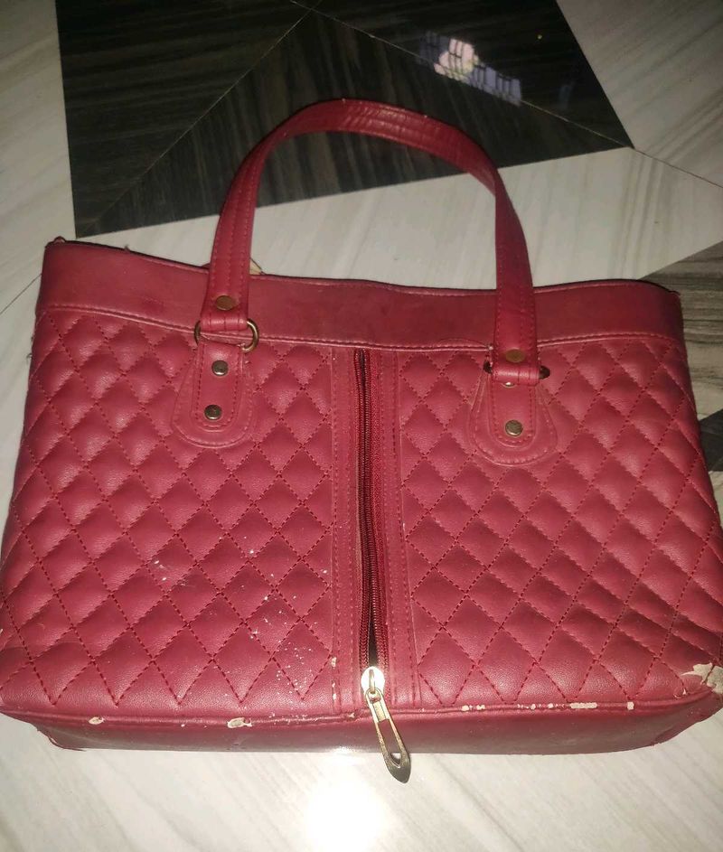Burgundy Quilted Tote Bag