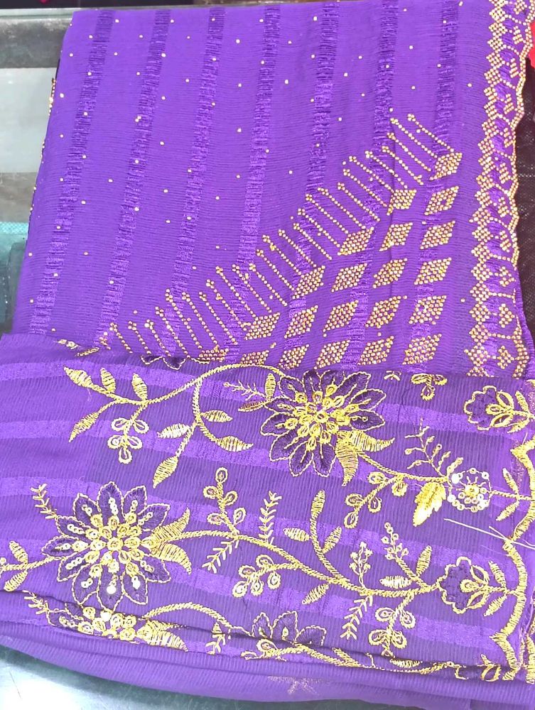 Purple Embroidered Saree