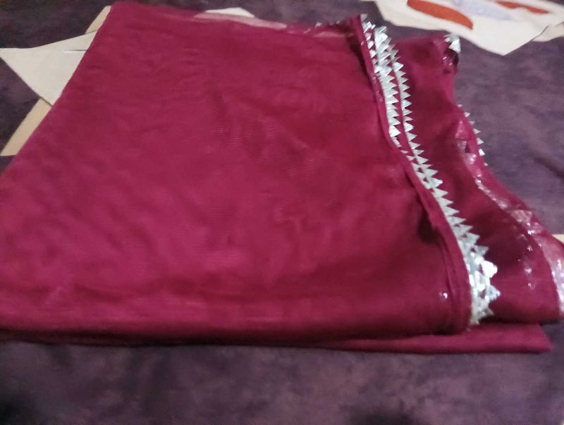 Maroon Dupatta with Silver Border