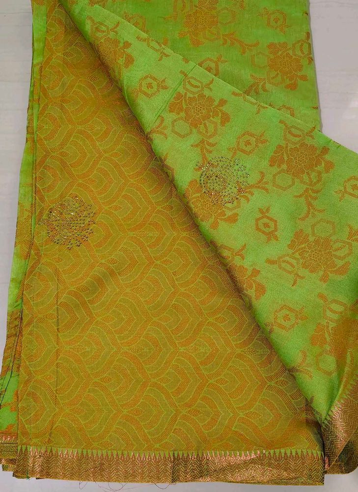 Lime Green Cotton Silk Saree