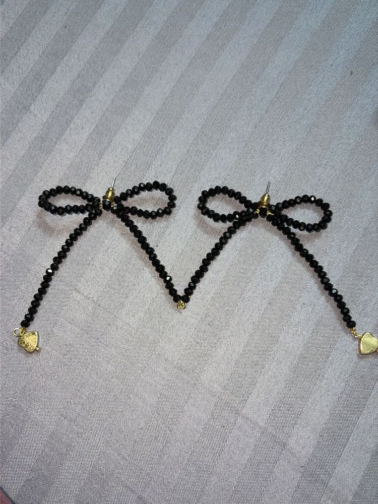 Black Bow Beaded Earrings