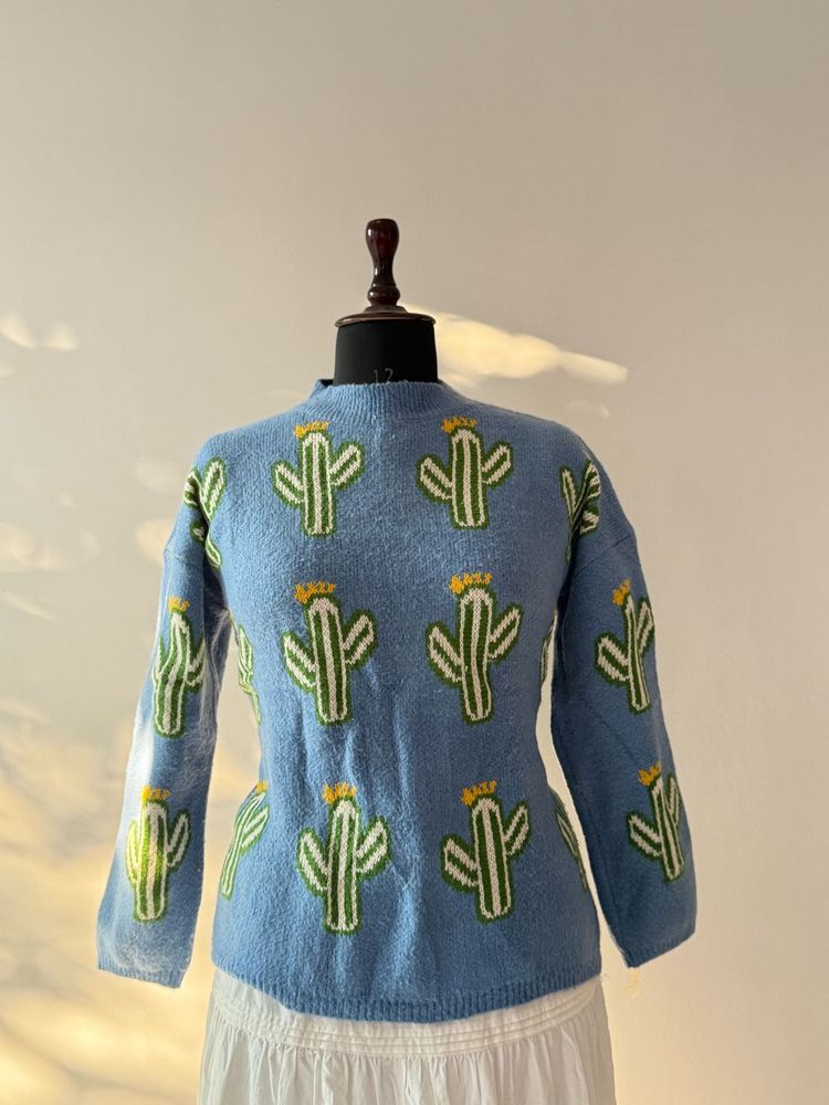 Cactus Print Knit Sweater