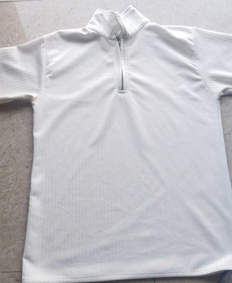 Stylish White Half-Zip T-Shirt