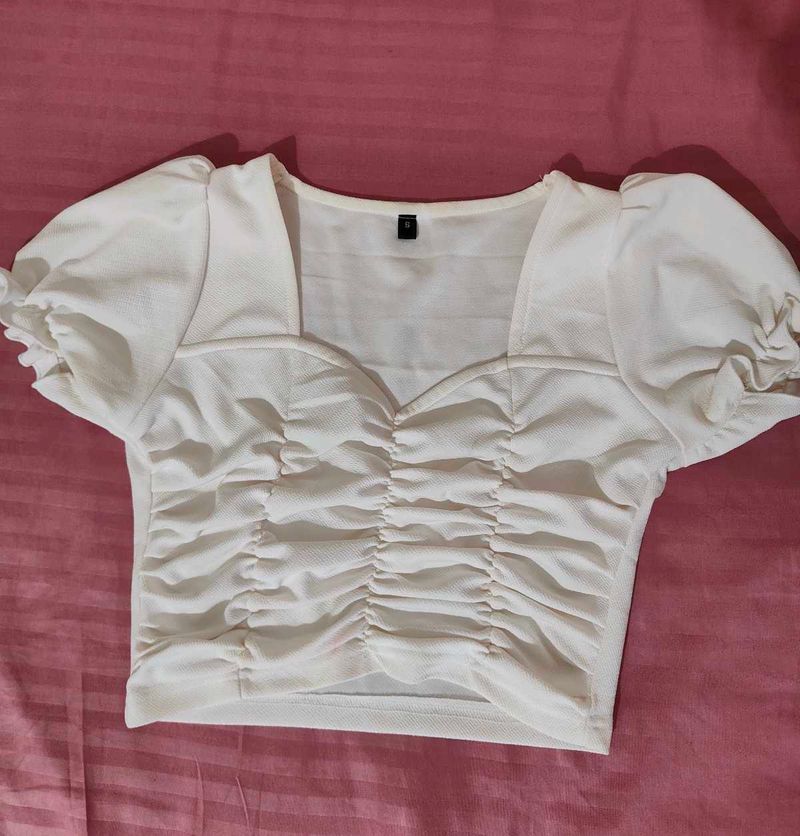 White Ruched Crop Top