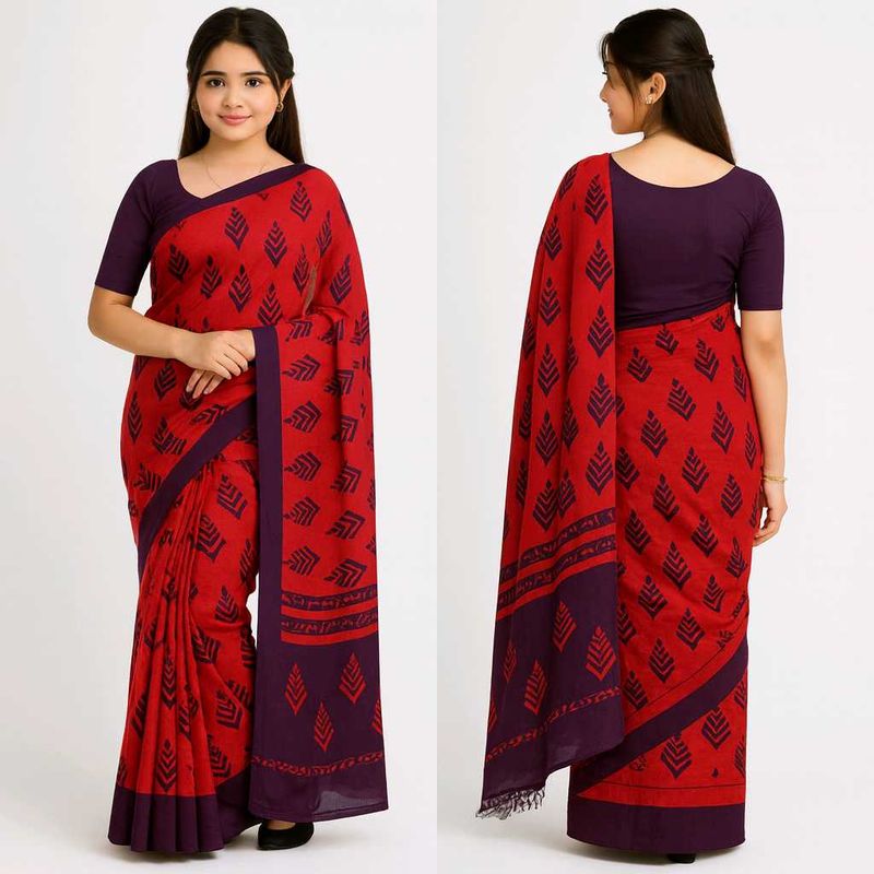 Elegant Red Printed Saree