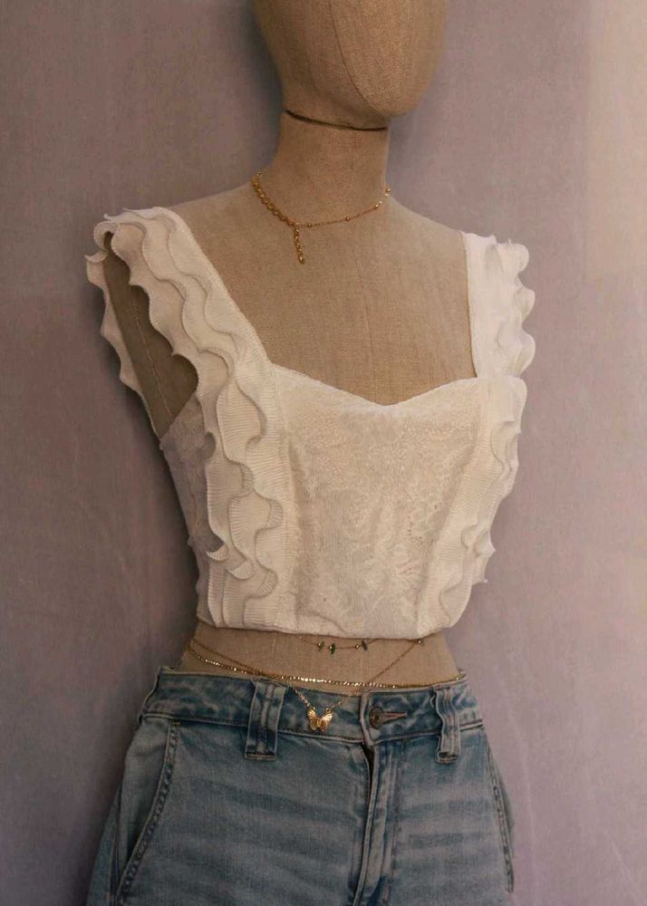 White Ruffle Crop Top