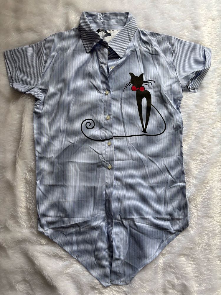 Striped Cat Graphic Shirt