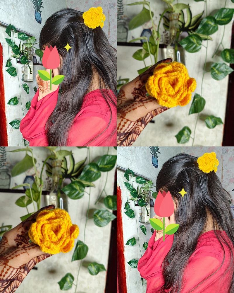 Crochet Rose Hair Clip (Yellow)