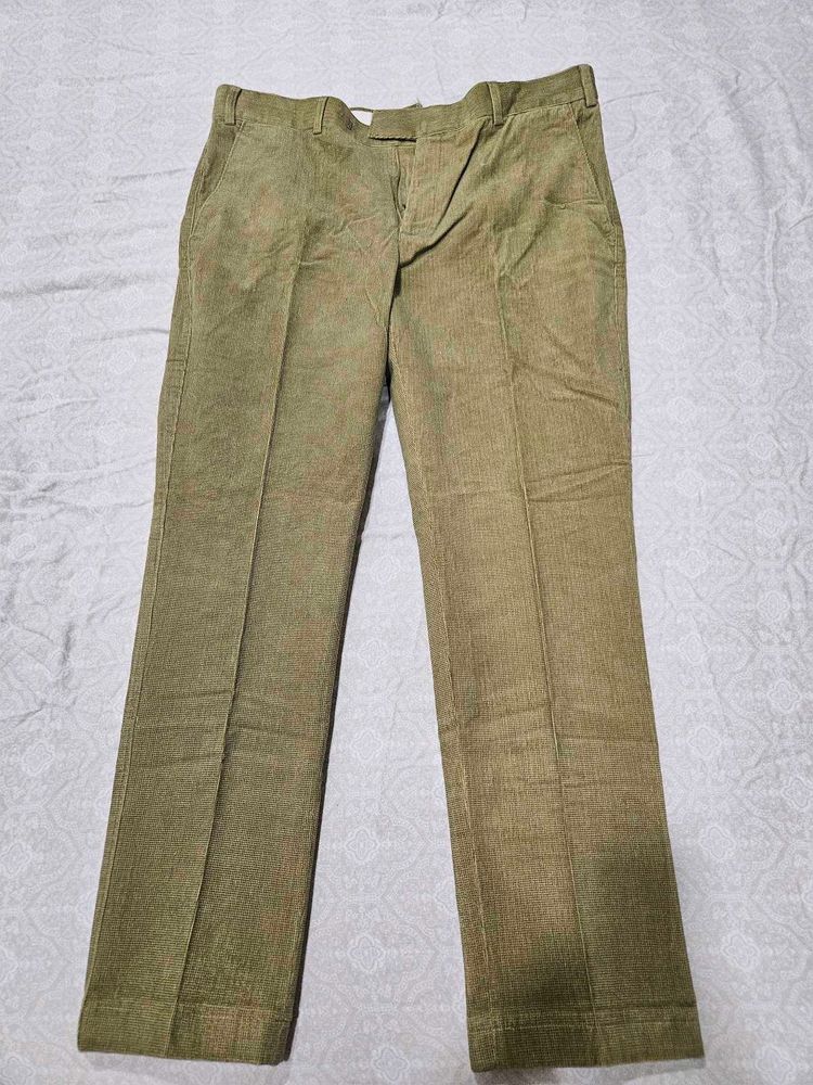 Custom Olive Green Corduroy Pants –Size 34, Unworn