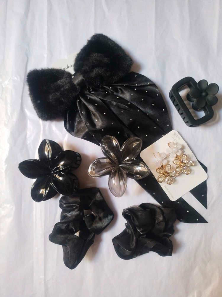 Premium Black Hair Accessories Combo (Pack of 8)