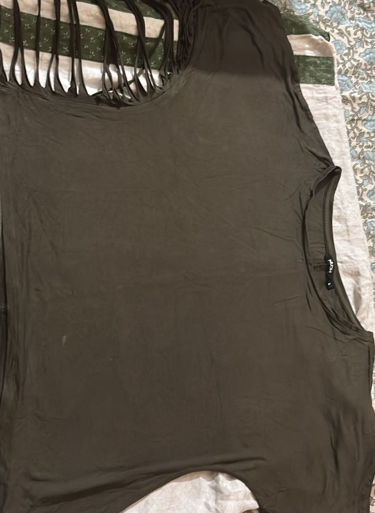 Olive Green Fringe Top