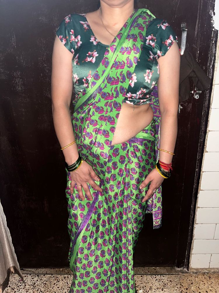green creep saree with blouse