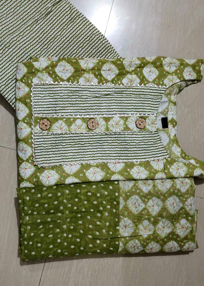 Green Printed Cotton Suit Set