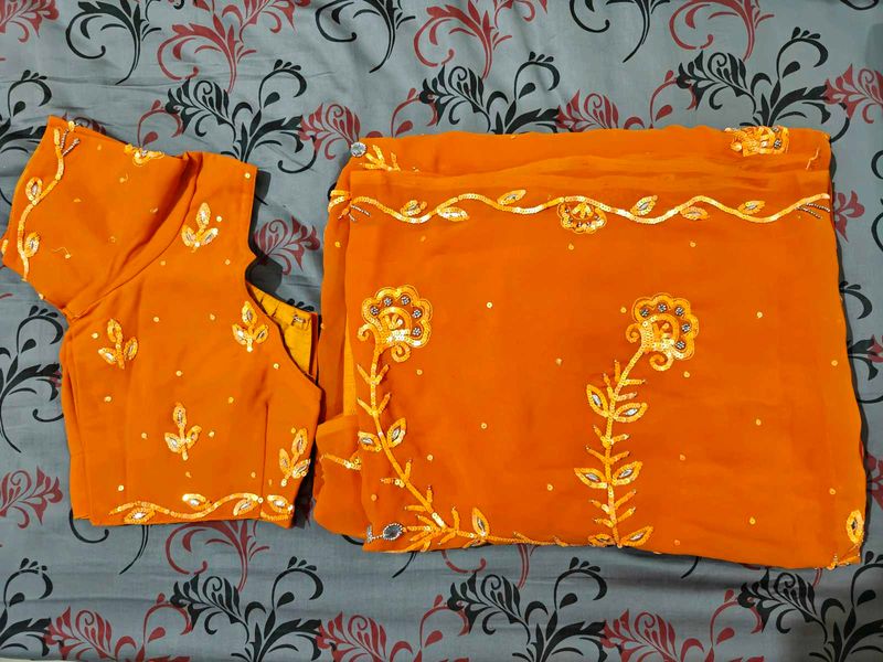 Elegant Orange Saree with Blouse