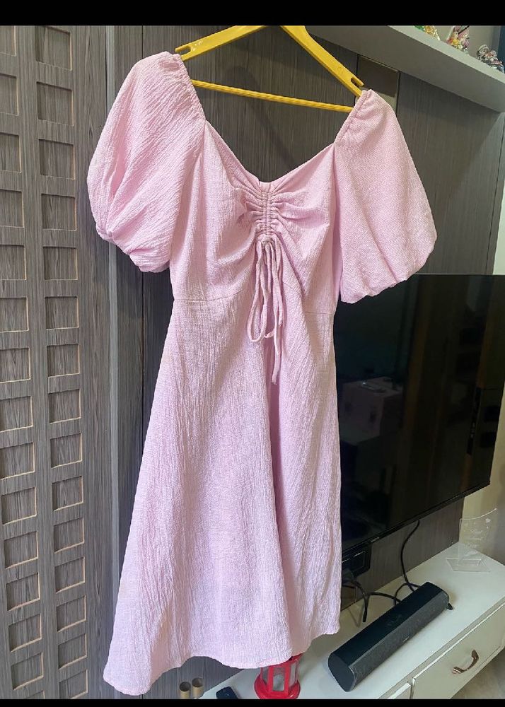 Pink Puff Sleeve Mini Dress