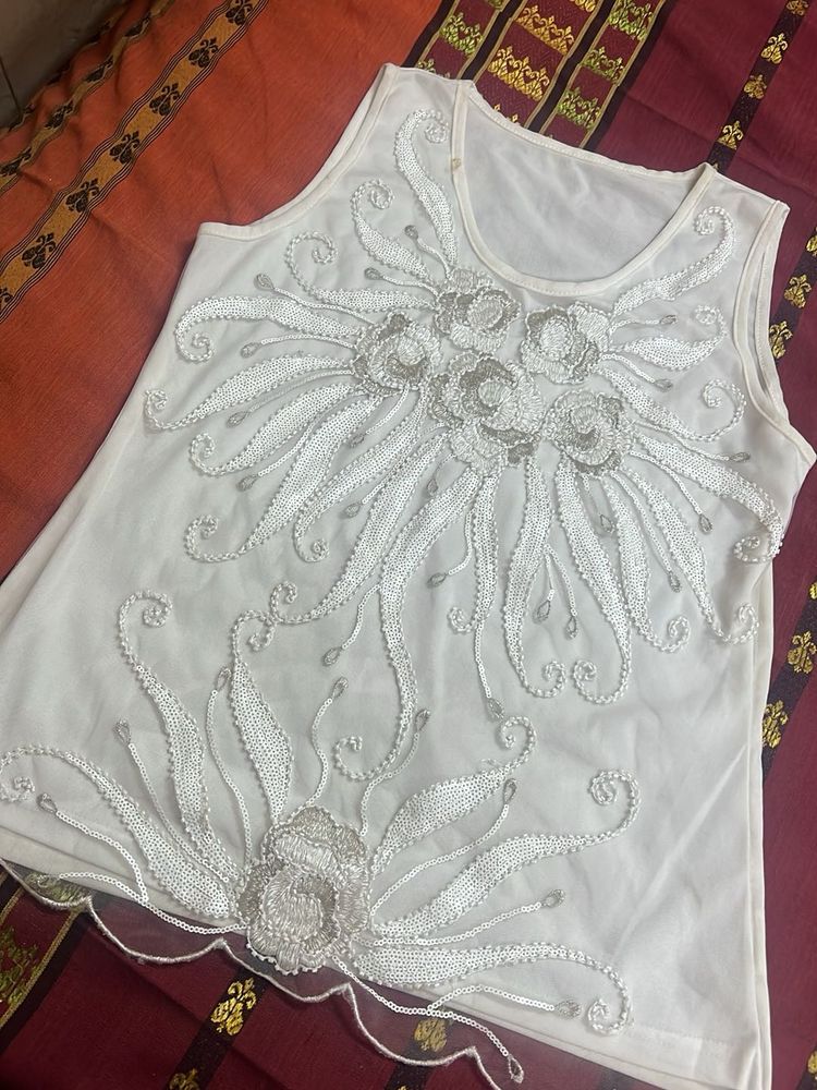 white sequins top