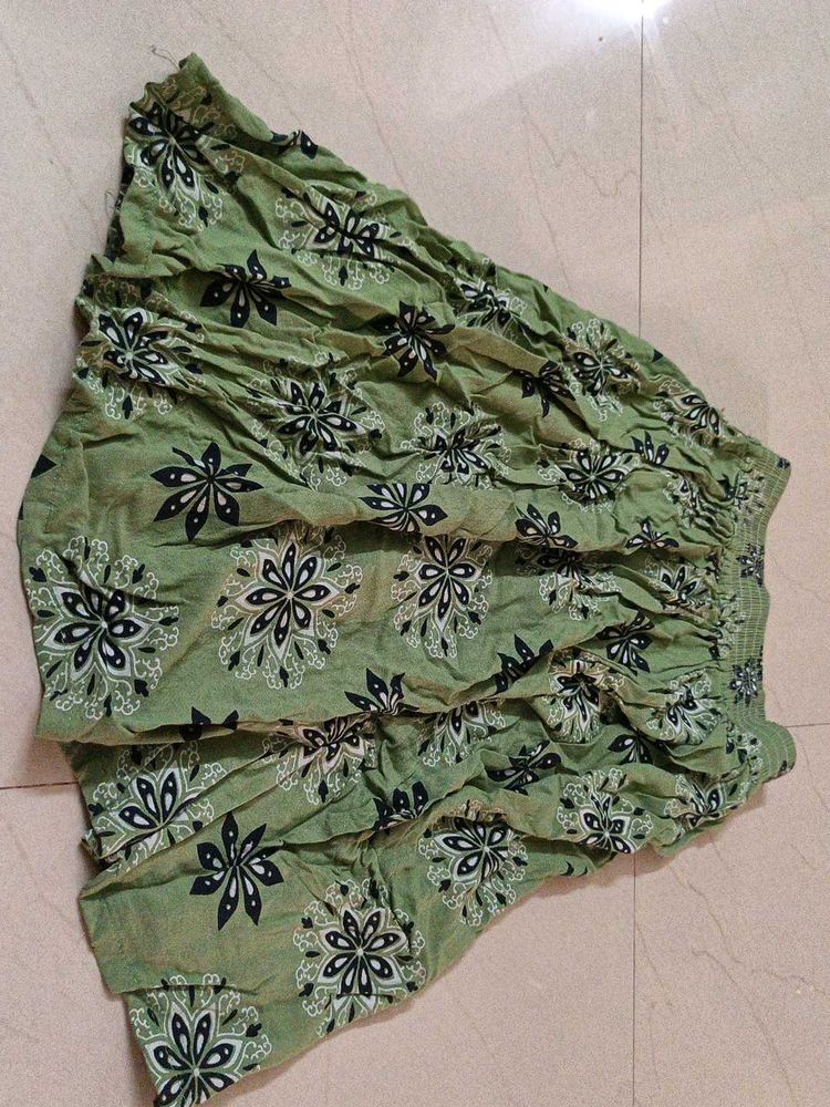 Green Floral Print Skirt