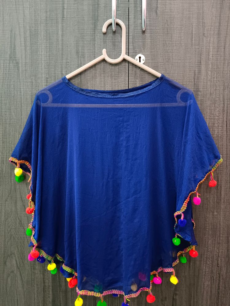 Blue Pom-Pom Tunic Top