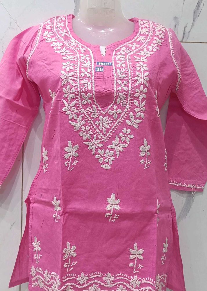 Pink Embroidered Cotton Kurta